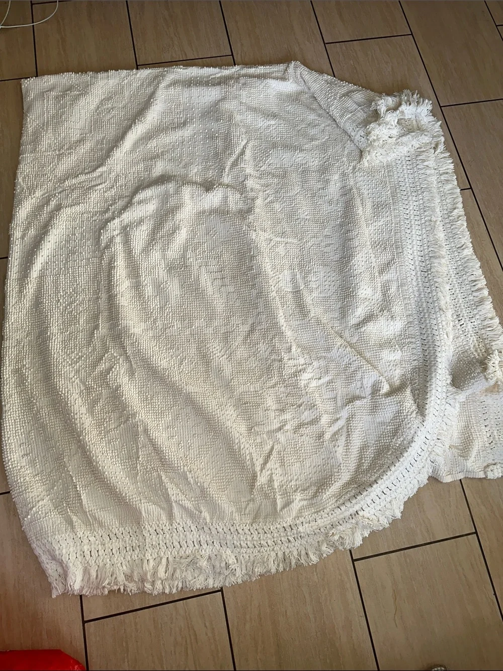 Vintage King Cream Boho Fringe, Chenille Bed Spread